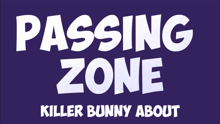 Passing Zone: Killer Bunny About title card. Purple background with white text. - Passing Zone