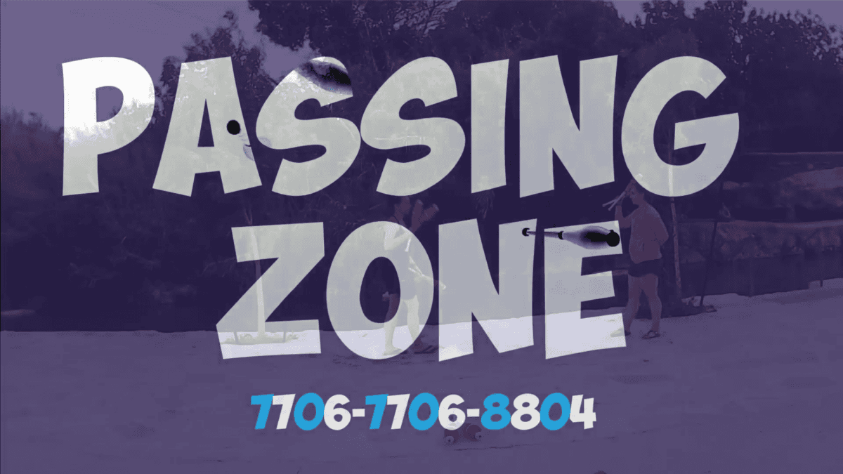 Promotional image for "Passing Zone" with 3-handed siteswap 7706-7706-8804. - Passing Zone