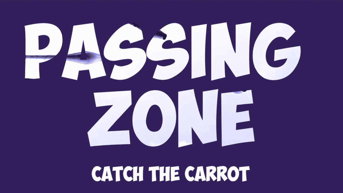 Passing Zone: Catch the Carrot game title screen on purple background. - Passing Zone